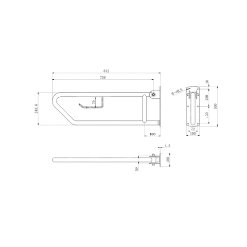 Click-Lock Pull Down Grab Rail with Toilet Roll Holder in Polished Stainless Steel - MLR55_TPH_PSS