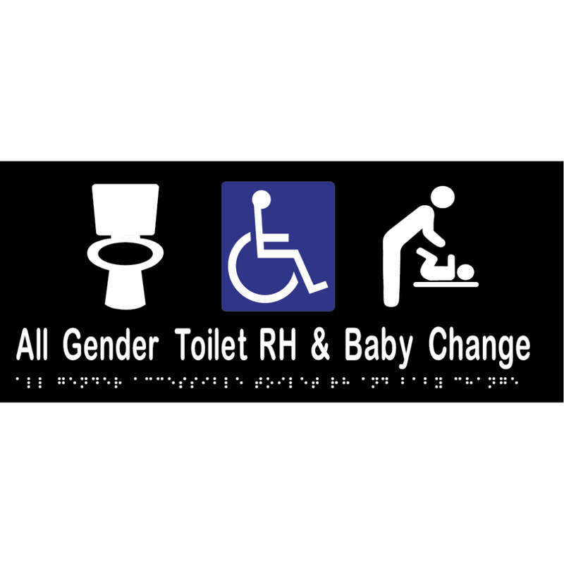 All Gender Accessible Toilet RH & Baby Change Braille Sign in Designer Black Vinyl - MLS16445_BLK