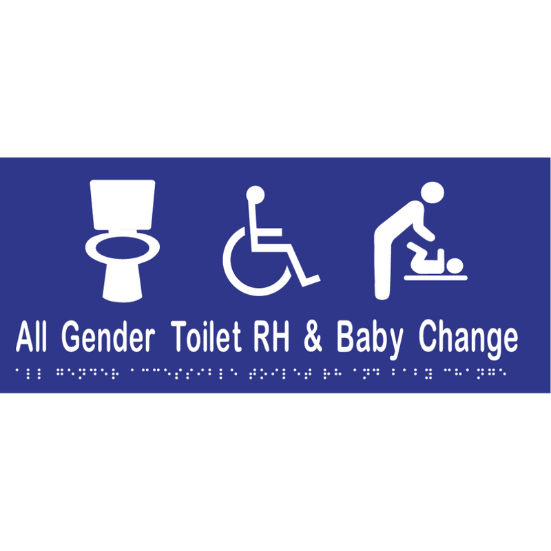 All Gender Accessible Toilet RH & Baby Change Braille Sign in Blue Vinyl - MLS16445_BLU