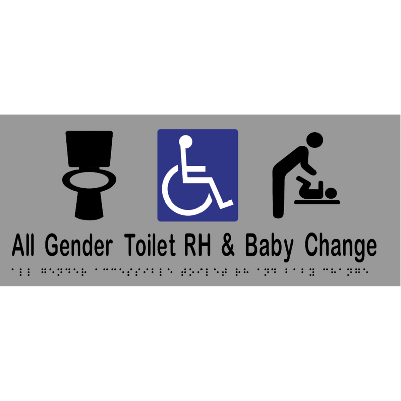 All Gender Accessible Toilet RH & Baby Change Braille Sign in Stainless Steel - MLS16445_SS