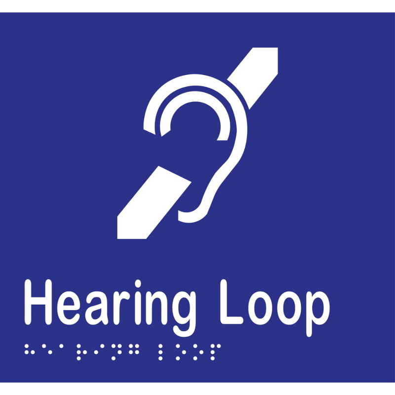 Hearing Loop Braille Sign in Blue Vinyl - MLS16093_BLU