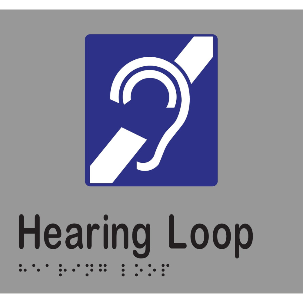 Hearing Loop Braille Sign in Stainless Steel - MLS16093_SS