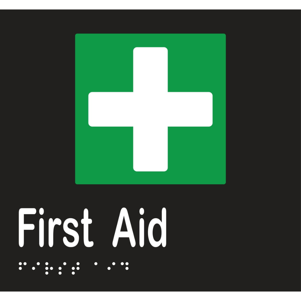 First Aid Braille Sign in Designer Black Vinyl - MLS16095_BLK