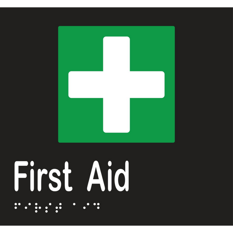 First Aid Braille Sign in Designer Black Vinyl - MLS16095_BLK