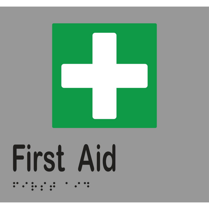 First Aid Braille Sign in Silver Vinyl - MLS16095_SIL