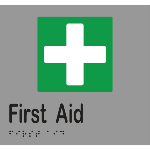 First Aid Braille Sign in Silver Vinyl - MLS16095_SIL