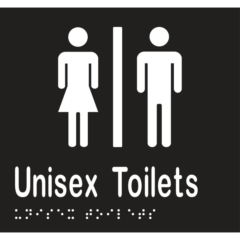 Unisex Toilets Divided Braille Sign in Designer Black Vinyl - MLS16210_BLK