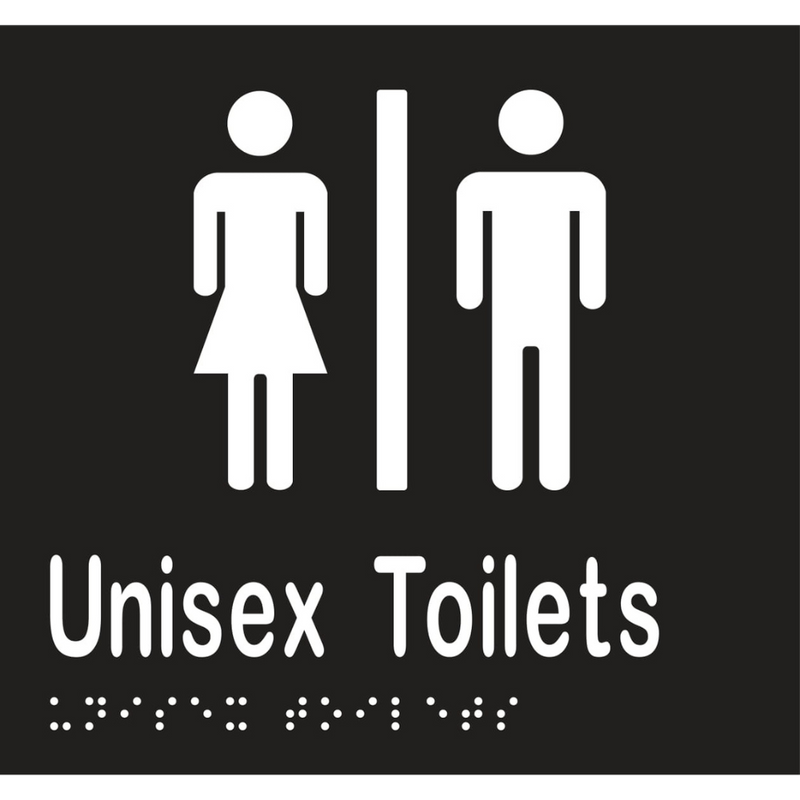 Unisex Toilets Divided Braille Sign in Designer Black Vinyl - MLS16210_BLK