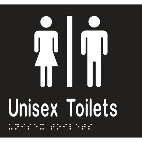 Unisex Toilets Divided Braille Sign in Designer Black Vinyl - MLS16210_BLK