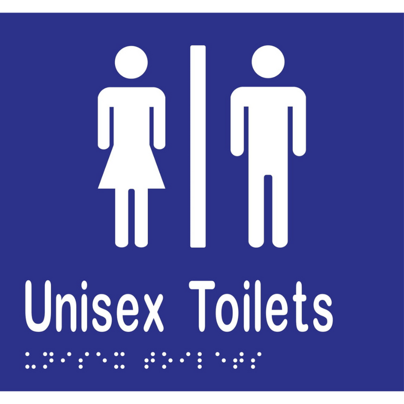 Unisex Toilets Divided Braille Sign in Blue Vinyl - MLS16210_BLU