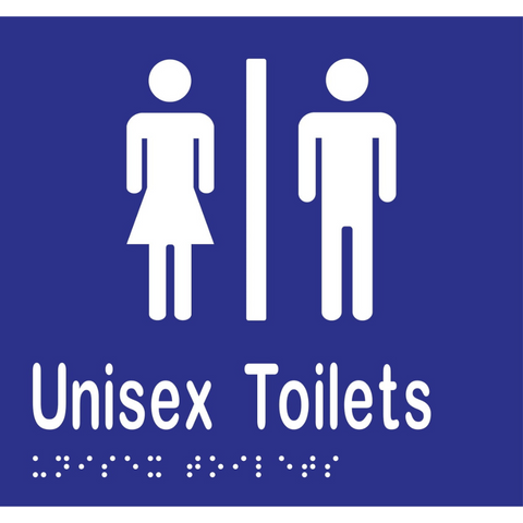 Unisex Toilets Divided Braille Sign in Blue Vinyl - MLS16210_BLU