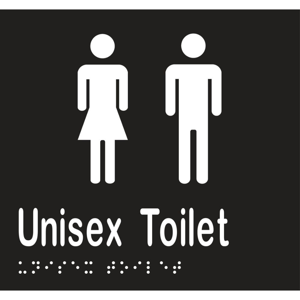 Unisex Toilet Braille Sign in Designer Black Vinyl - MLS16211_BLK