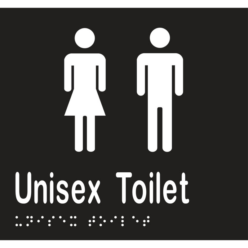 Unisex Toilet Braille Sign in Designer Black Vinyl - MLS16211_BLK