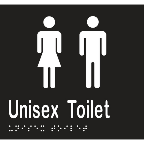 Unisex Toilet Braille Sign in Designer Black Vinyl - MLS16211_BLK