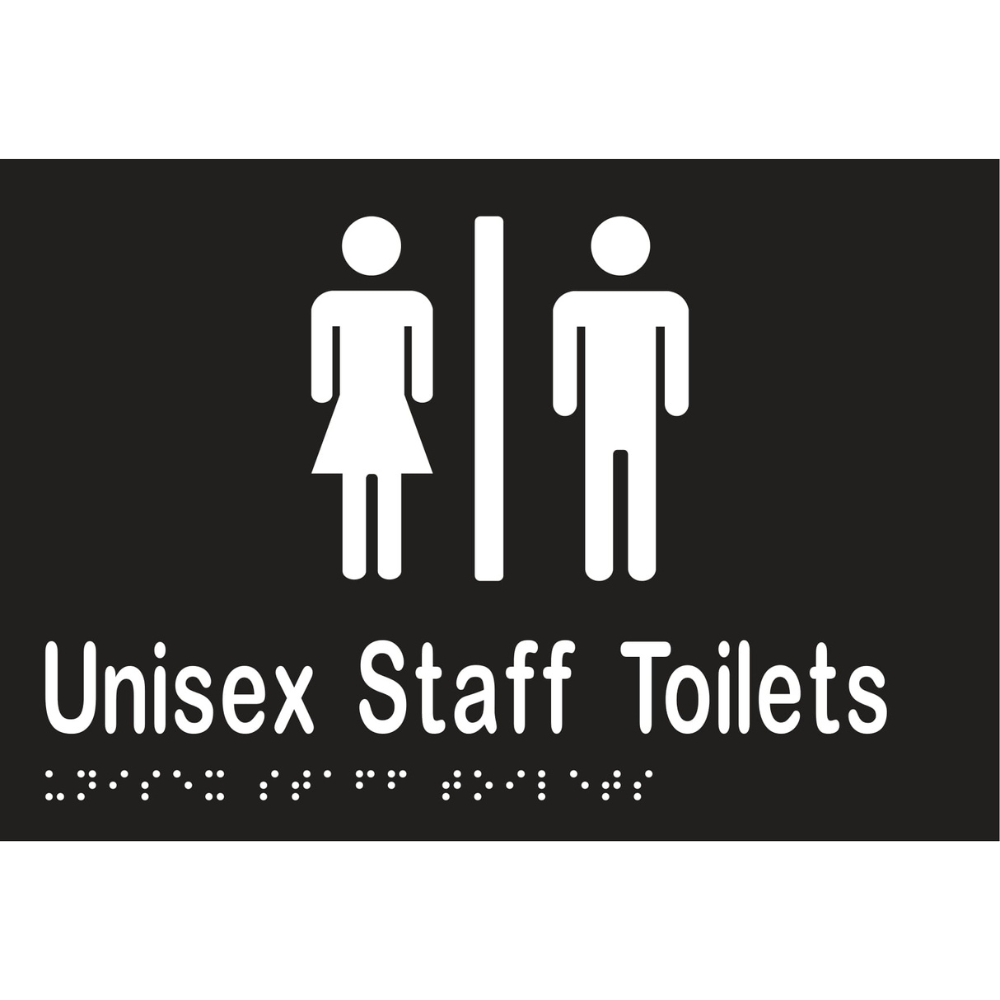 Unisex Staff Toilets Divided Braille Sign in Designer Black Vinyl - MLS16213_BLK