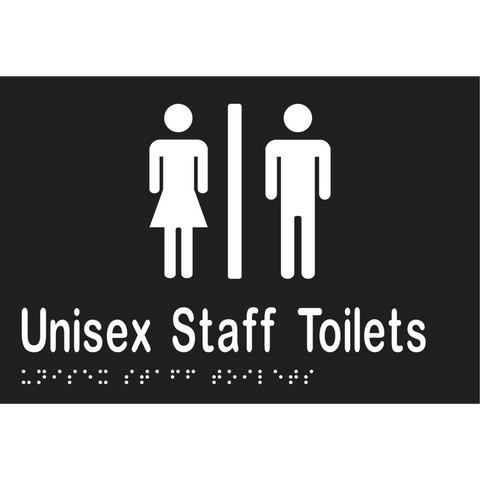 Unisex Staff Toilets Divided Braille Sign in Designer Black Vinyl - MLS16213_BLK