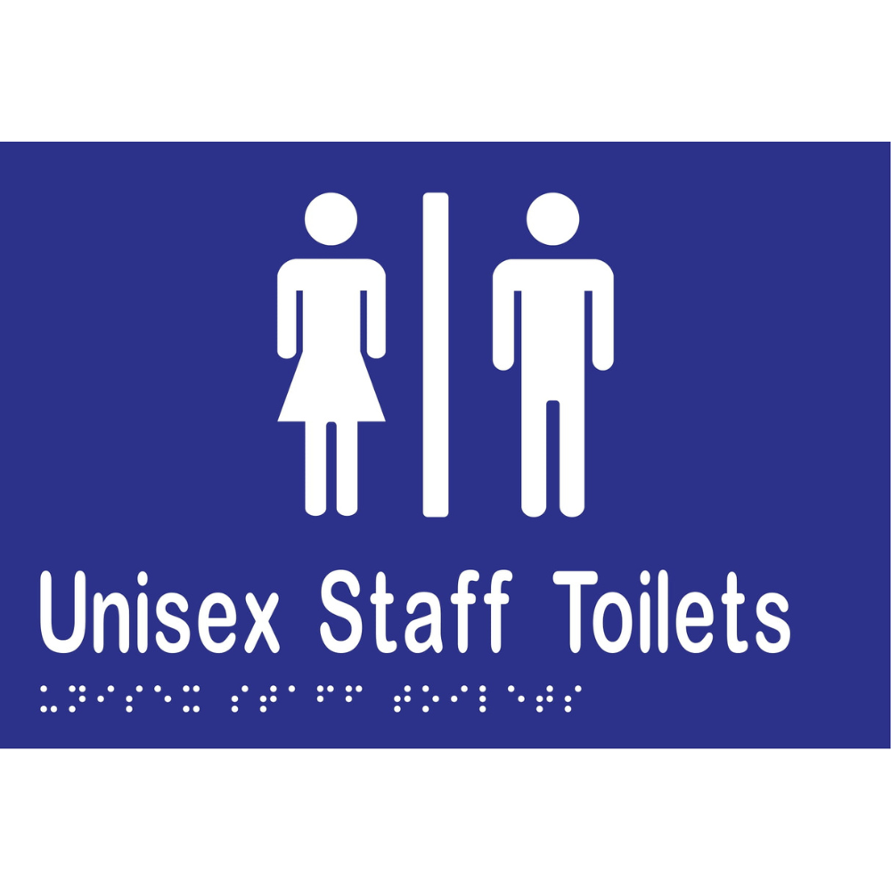 Unisex Staff Toilets Divided Braille Sign in Blue Vinyl - MLS16213_BLU