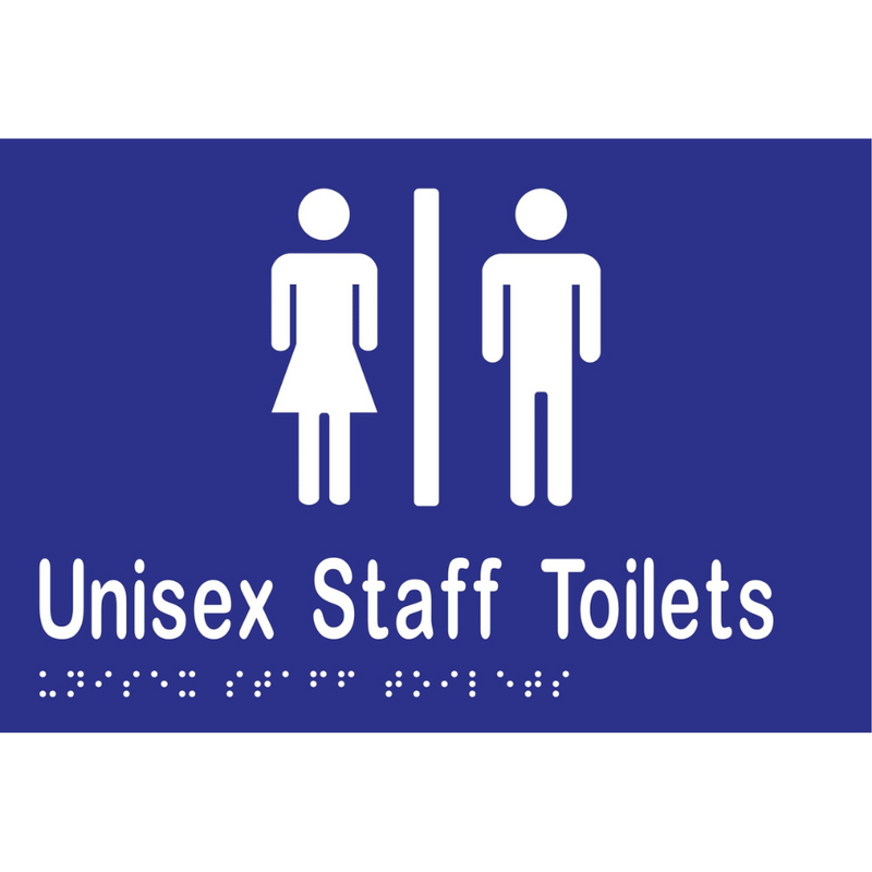 Unisex Staff Toilets Divided Braille Sign in Blue Vinyl - MLS16213_BLU