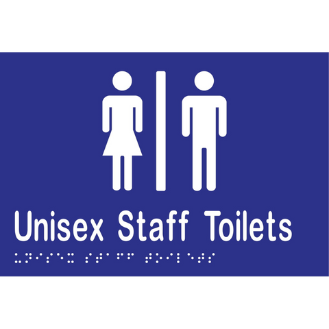Unisex Staff Toilets Divided Braille Sign in Blue Vinyl - MLS16213_BLU