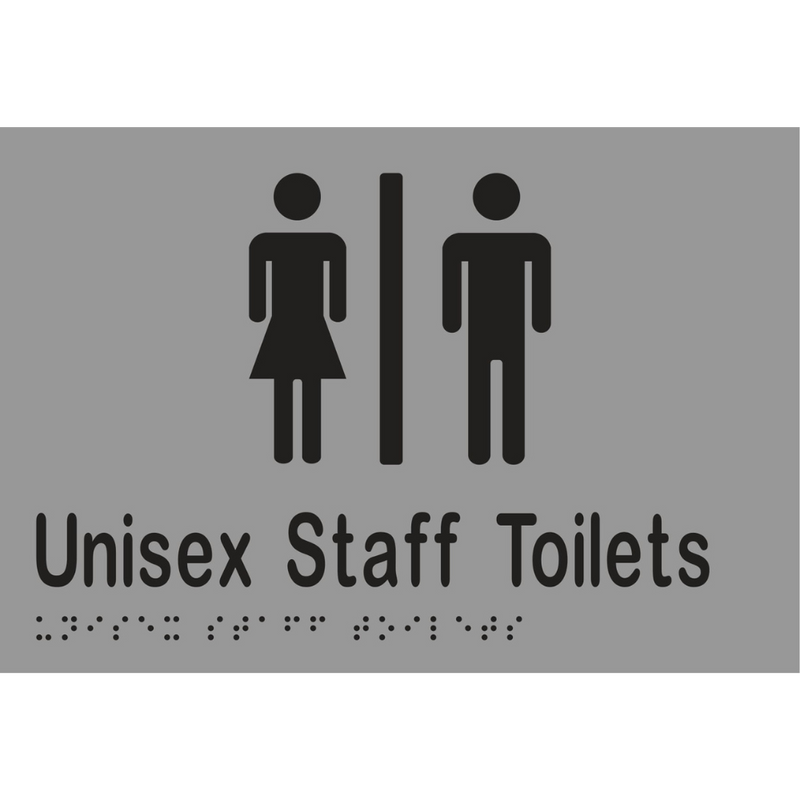 Unisex Staff Toilets Divided Braille Sign in Silver Vinyl - MLS16213_SIL
