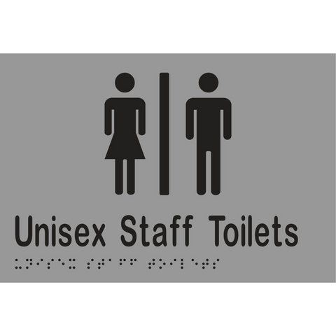 Unisex Staff Toilets Divided Braille Sign in Silver Vinyl - MLS16213_SIL
