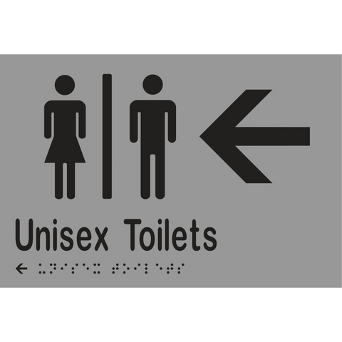 Unisex Toilets Divided & Left Arrow Braille Sign in Stainless Steel - MLS16216L_SS