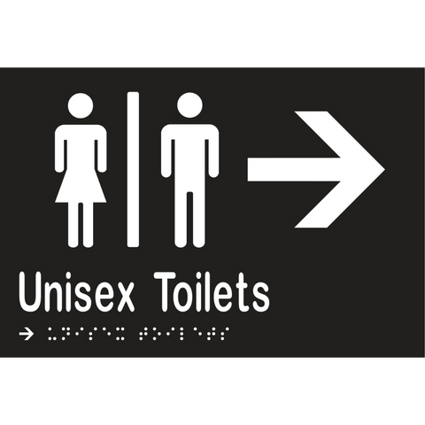 Unisex Toilets Divided & Right Arrow Braille Sign in Designer Black Vinyl - MLS16216R_BLK