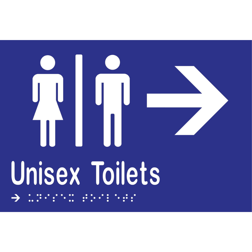 Unisex Toilets Divided & Right Arrow Braille Sign in Blue Vinyl - MLS16216R_BLU