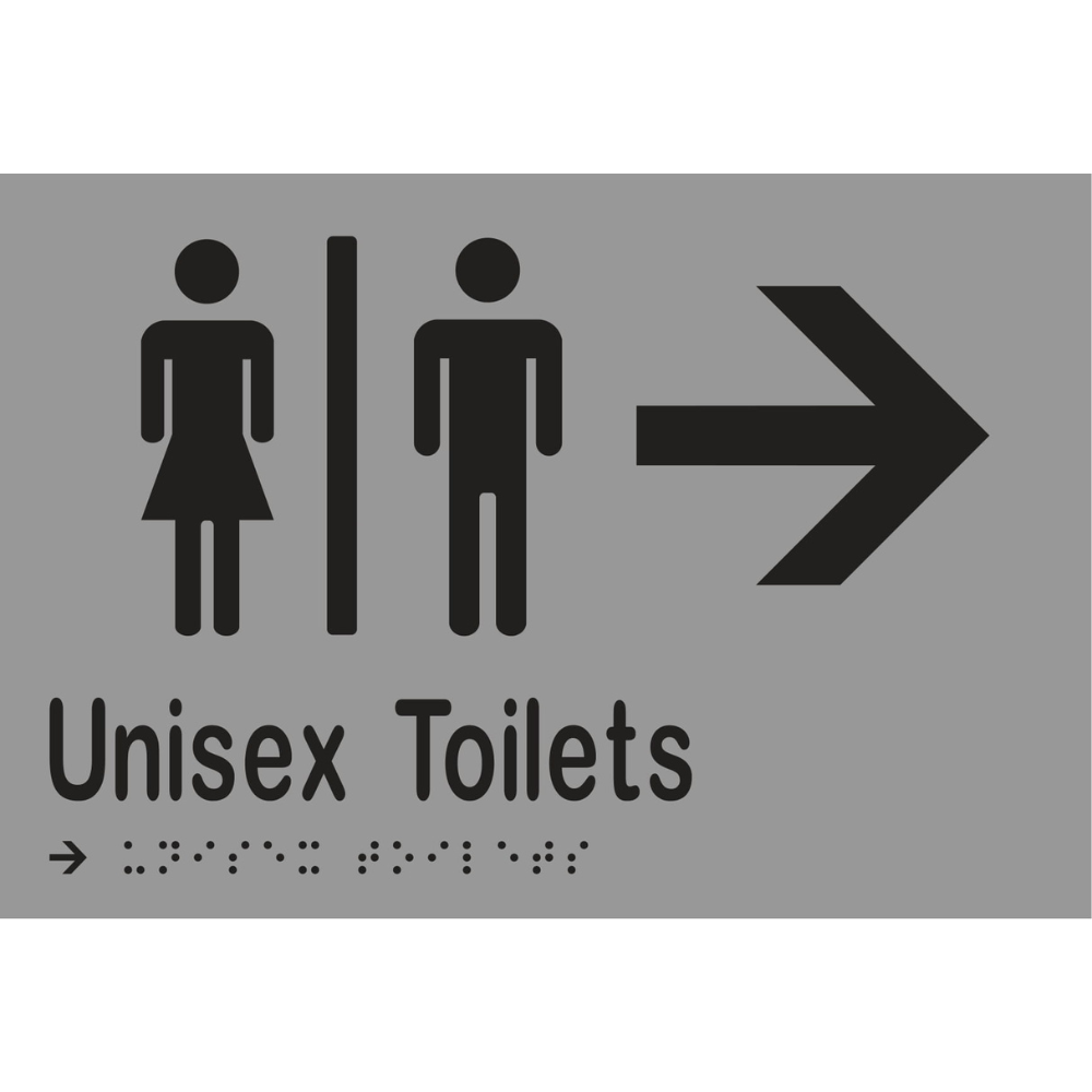 Unisex Toilets Divided & Right Arrow Braille Sign in Stainless Steel - MLS16216R_SS