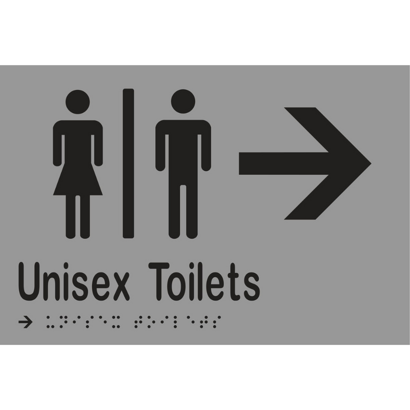 Unisex Toilets Divided & Right Arrow Braille Sign in Stainless Steel - MLS16216R_SS
