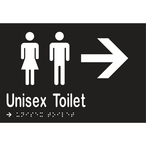 Unisex Toilet & Right Arrow Braille Sign in Designer Black Vinyl - MLS16217R_BLK