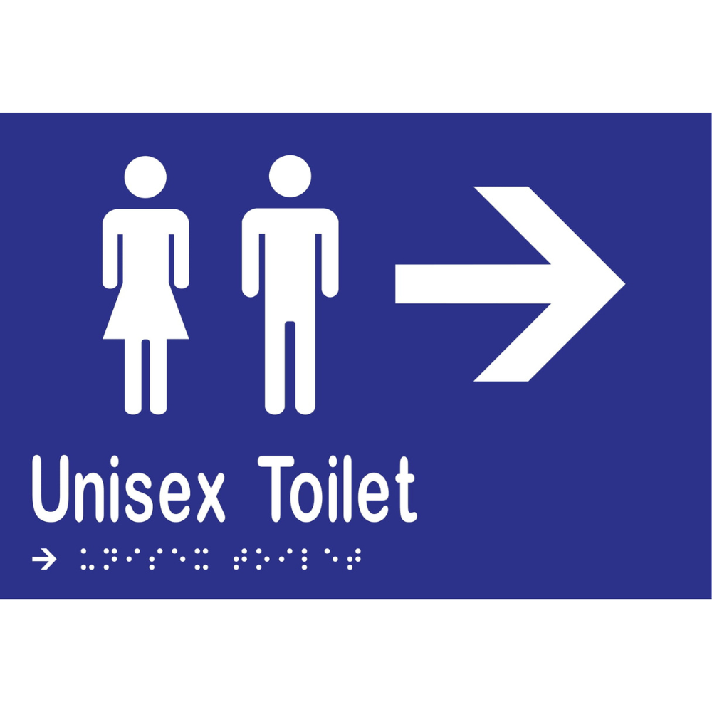 Unisex Toilet & Right Arrow Braille Sign in Blue Vinyl - MLS16217R_BLU