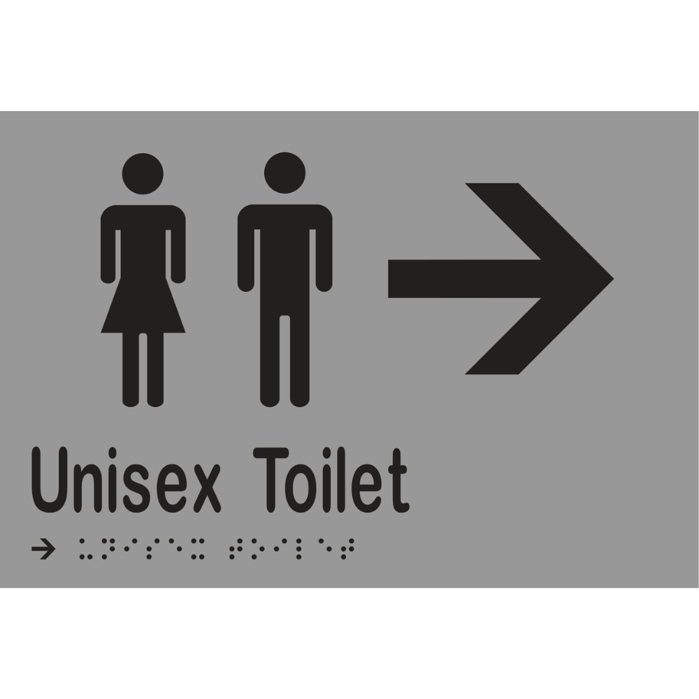 Unisex Toilet & Right Arrow Braille Sign in Stainless Steel - MLS16217R_SS