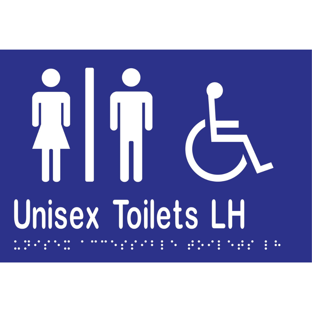 Unisex Accessible Toilets Divided LH Braille Sign in Blue Vinyl - MLS16220_BLU