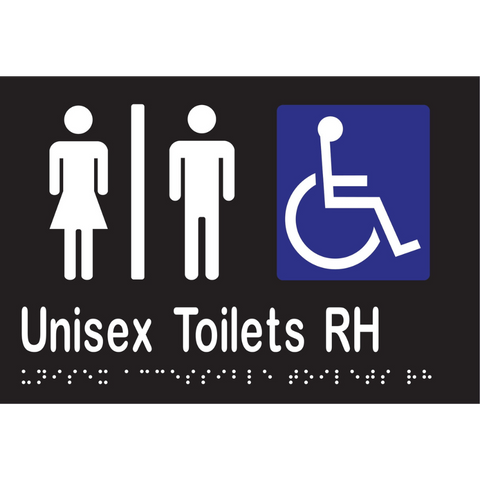 Unisex Accessible Toilets Divided RH Braille Sign in Designer Black Vinyl - MLS16221_BLK