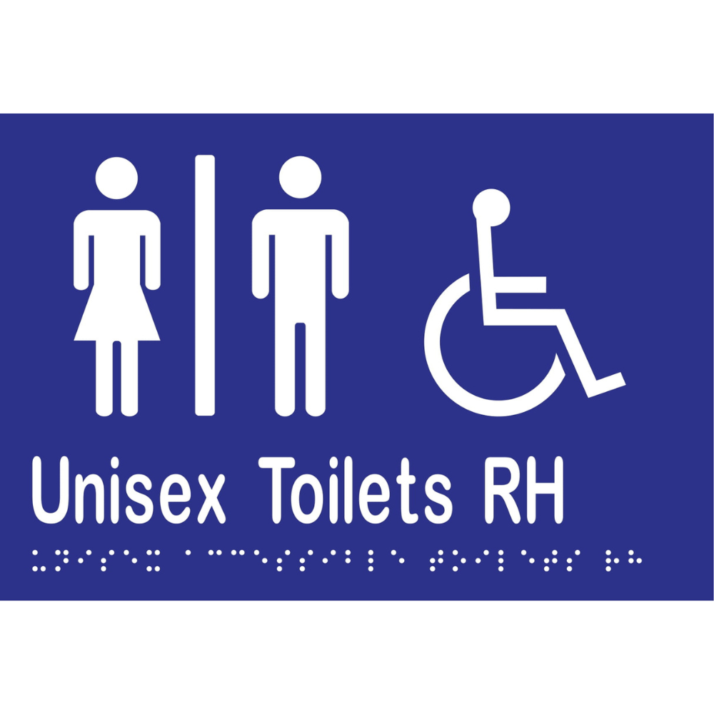 Unisex Accessible Toilets Divided RH Braille Sign in Blue Vinyl - MLS16221_BLU