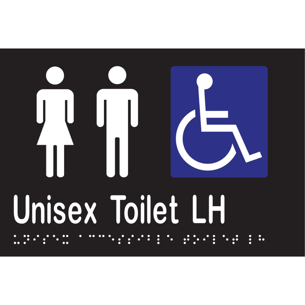 Unisex Accessible Toilet LH Braille Sign in Designer Black Vinyl - MLS16222_BLK
