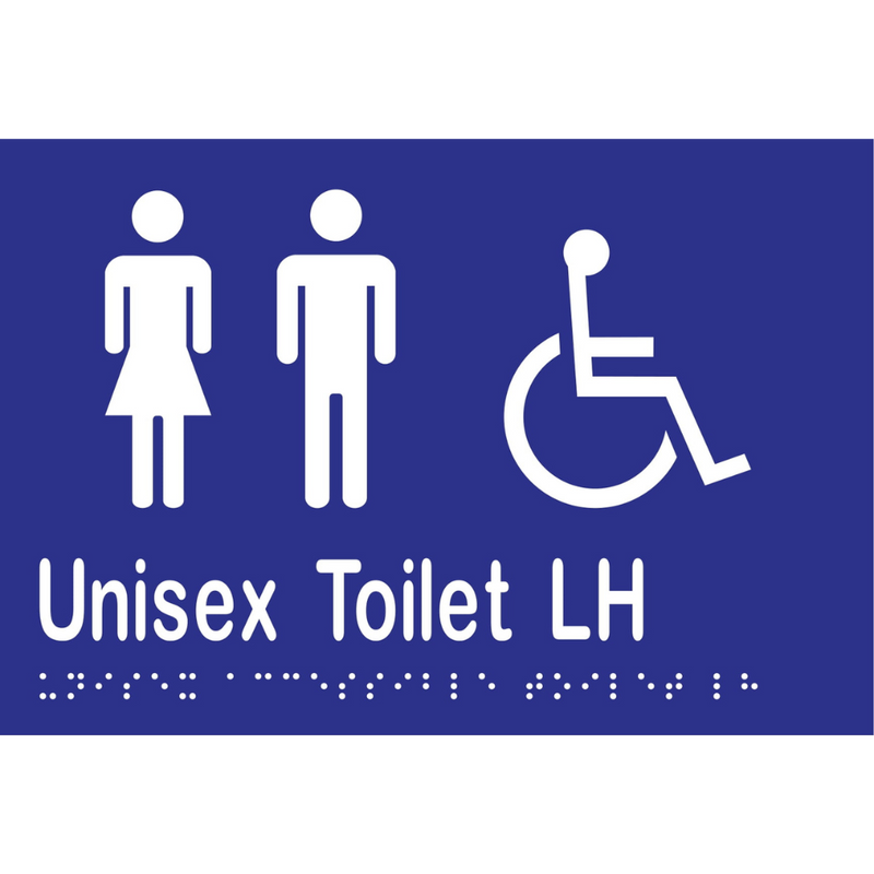 Unisex Accessible Toilet LH Braille Sign in Blue Vinyl - MLS16222_BLU