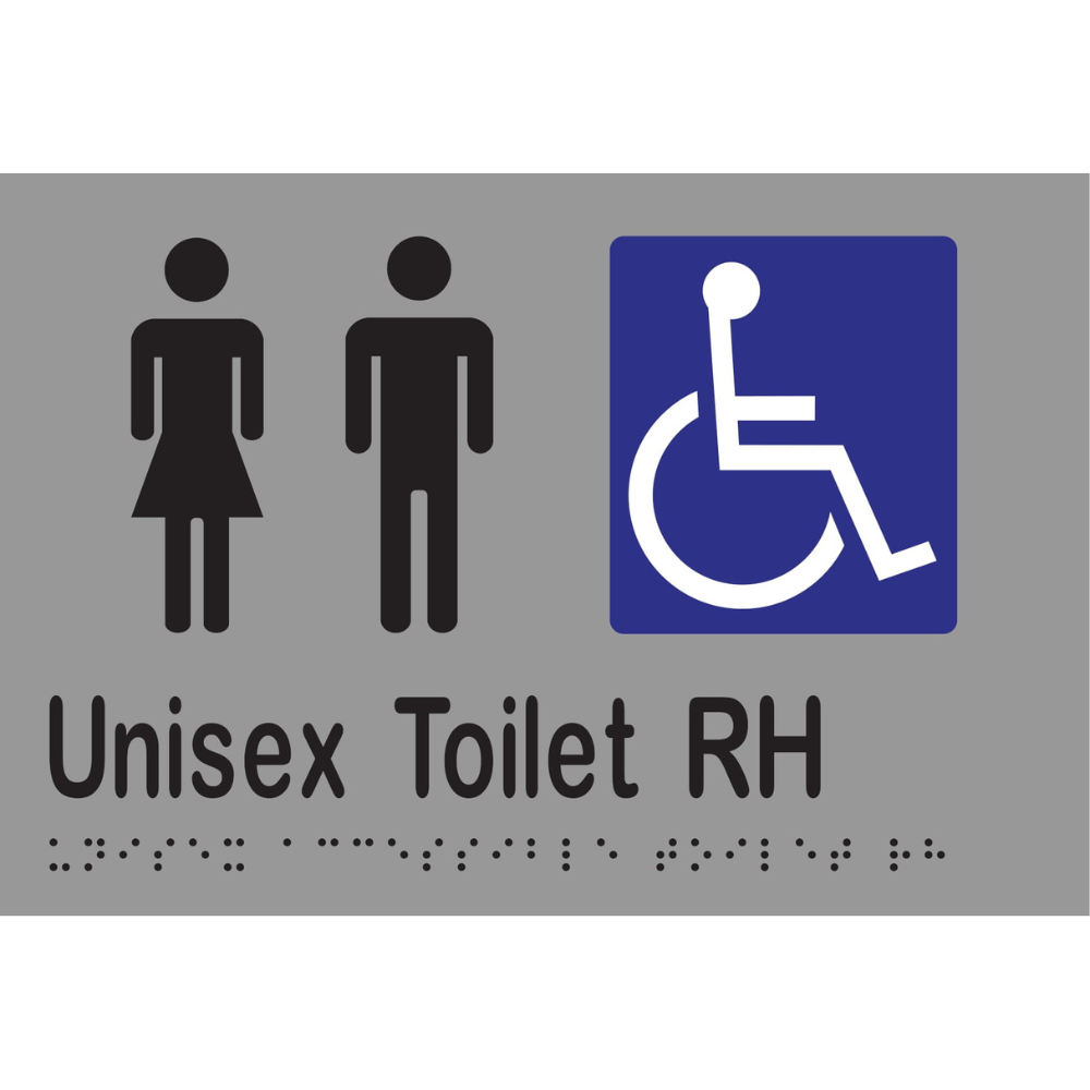 Unisex Accessible Toilet RH Braille Sign in Silver Vinyl - MLS16223_SIL