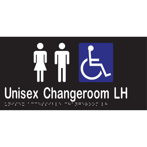 Unisex Accessible Changeroom LH Braille Sign in Designer Black Vinyl - MLS16228_BLK