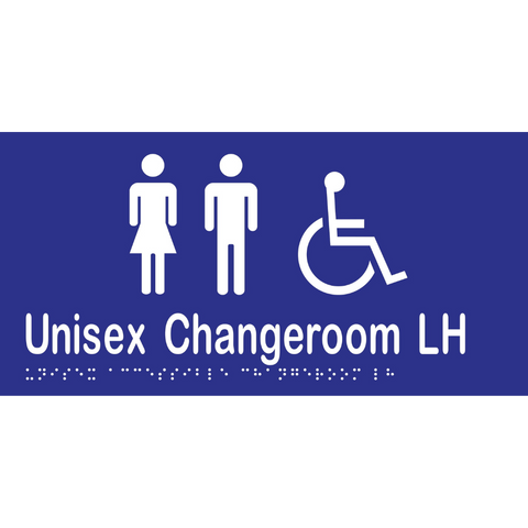 Unisex Accessible Changeroom LH Braille Sign in Blue Vinyl - MLS16228_BLU