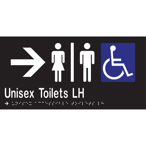 Unisex Accessible Toilets Divided LH & Right Arrow Braille Sign in Designer Black Vinyl - MLS16230R_BLK