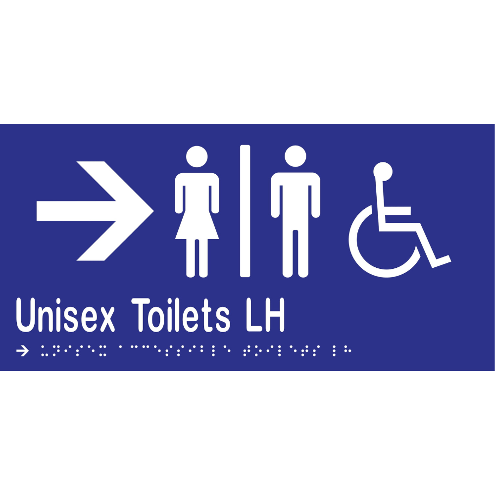 Unisex Accessible Toilets Divided LH & Right Arrow Braille Sign in Blue Vinyl - MLS16230R_BLU