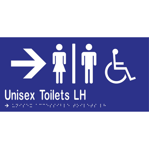 Unisex Accessible Toilets Divided LH & Right Arrow Braille Sign in Blue Vinyl - MLS16230R_BLU