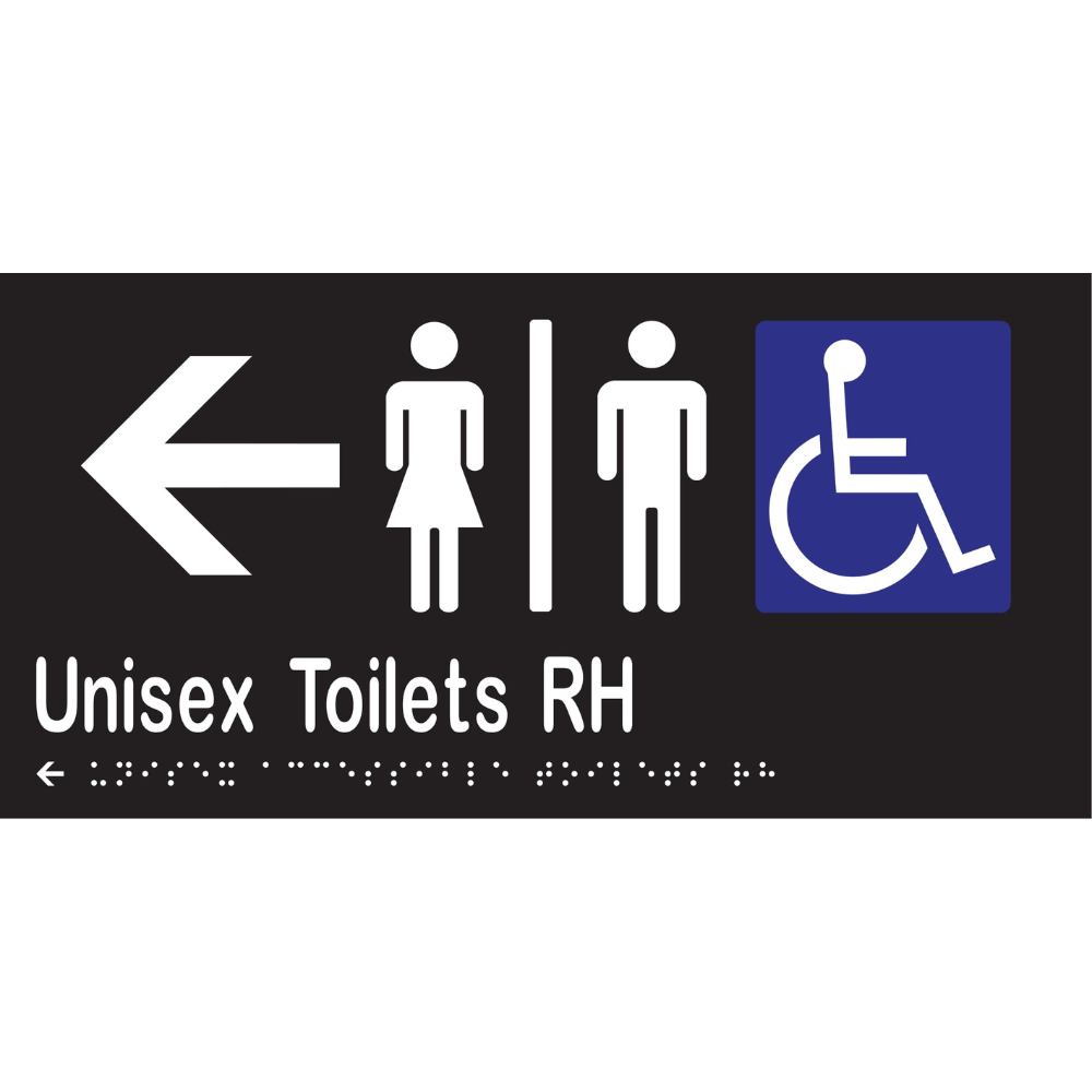Unisex Accessible Toilets Divided RH & Left Arrow Braille Sign in Designer Black Vinyl - MLS16231L_BLK