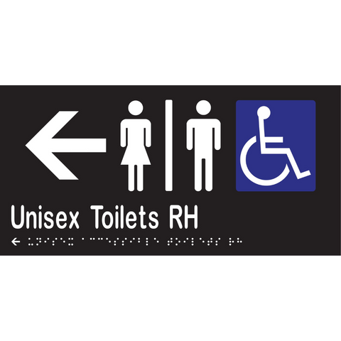 Unisex Accessible Toilets Divided RH & Left Arrow Braille Sign in Designer Black Vinyl - MLS16231L_BLK