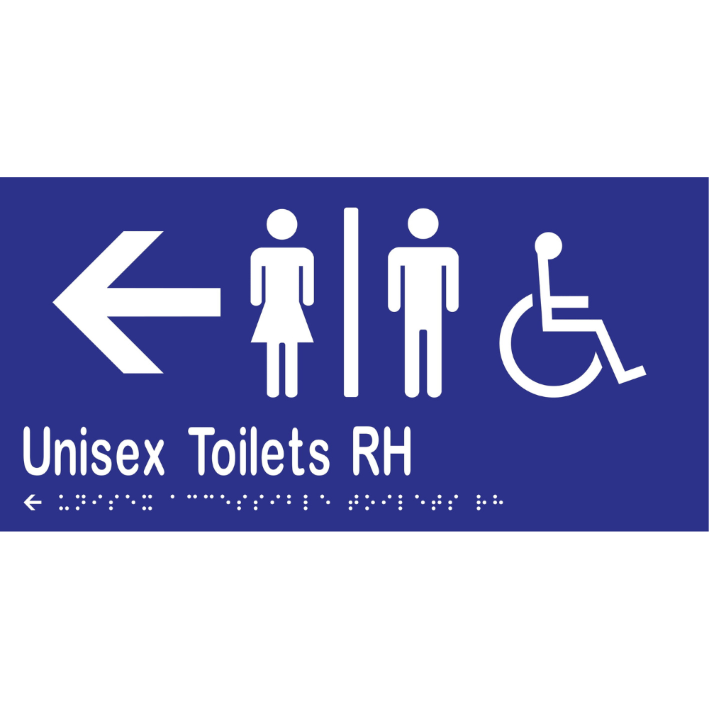 Unisex Accessible Toilets Divided RH & Left Arrow Braille Sign in Blue Vinyl - MLS16231L_BLU