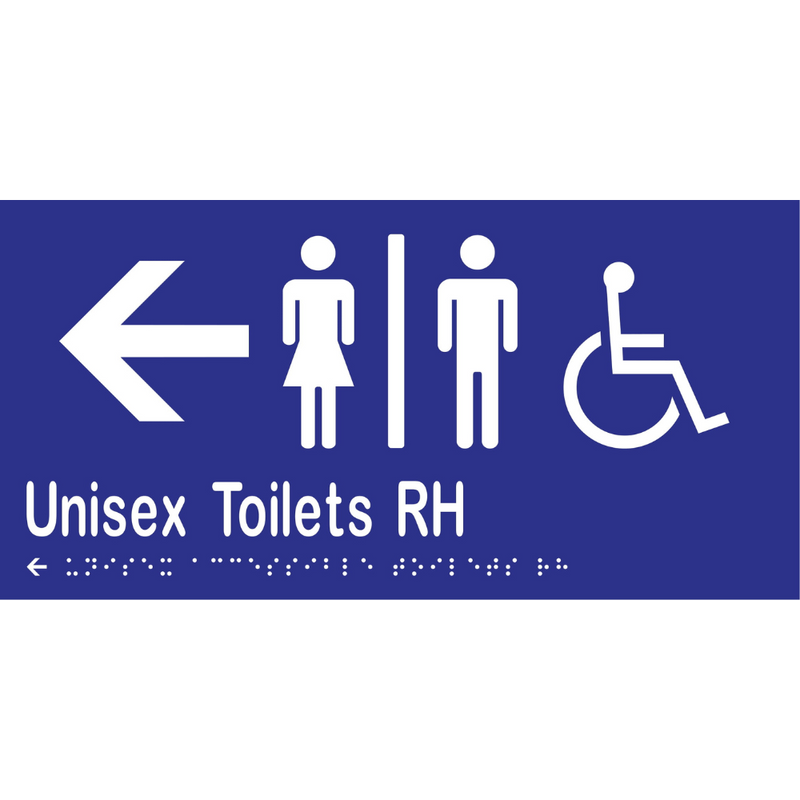 Unisex Accessible Toilets Divided RH & Left Arrow Braille Sign in Blue Vinyl - MLS16231L_BLU