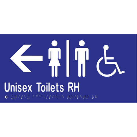 Unisex Accessible Toilets Divided RH & Left Arrow Braille Sign in Blue Vinyl - MLS16231L_BLU