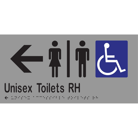 Unisex Accessible Toilets Divided RH & Left Arrow Braille Sign in Stainless Steel - MLS16231L_SS